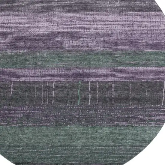 8' X 8' Purple And Olive Green Striped Washable Round Rug With UV Protection Photo 2
