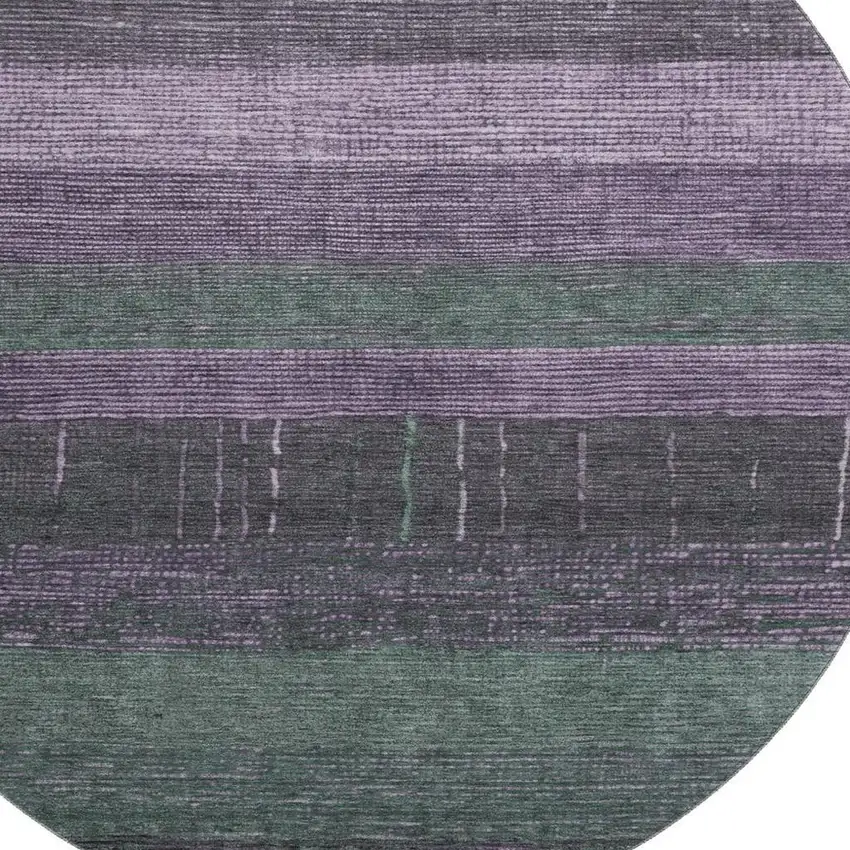 8' X 8' Purple And Olive Green Striped Washable Round Rug With UV Protection Photo 2