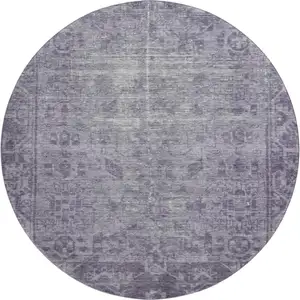 Photo of 8' X 8' Purple And Silver Oriental Washable Round Rug With UV Protection