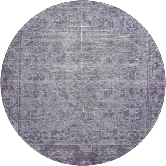8' X 8' Purple And Silver Oriental Washable Round Rug With UV Protection Photo 1
