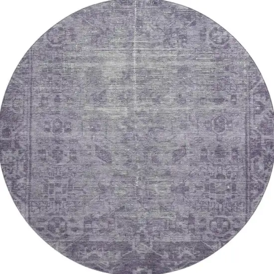 8' X 8' Purple And Silver Oriental Washable Round Rug With UV Protection Photo 2