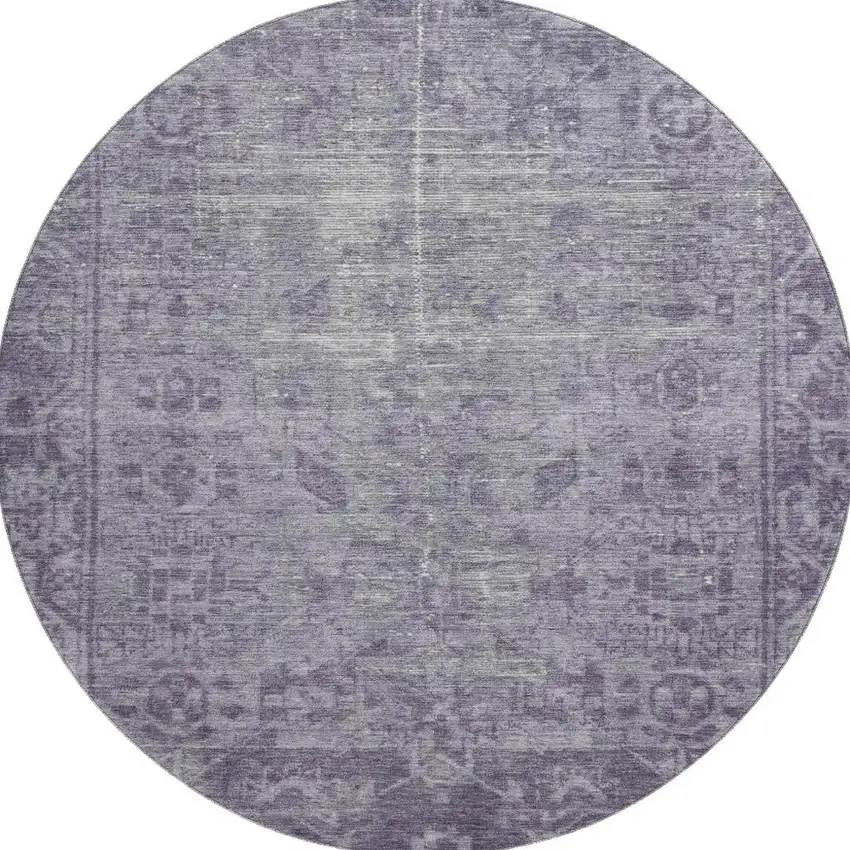 8' X 8' Purple And Silver Oriental Washable Round Rug With UV Protection Photo 2