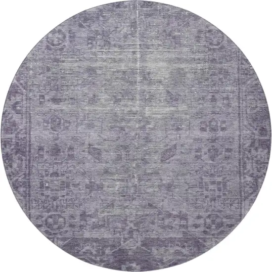 8' X 8' Purple And Silver Oriental Washable Round Rug With UV Protection Photo 3