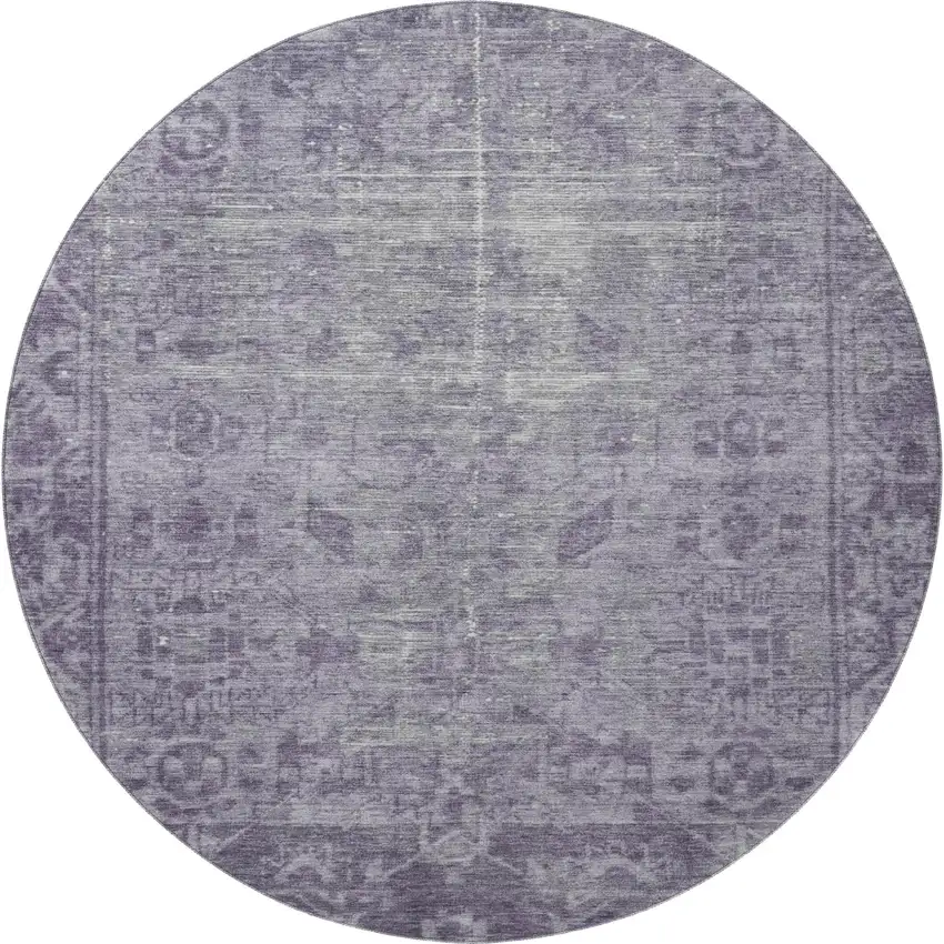 8' X 8' Purple And Silver Oriental Washable Round Rug With UV Protection Photo 3