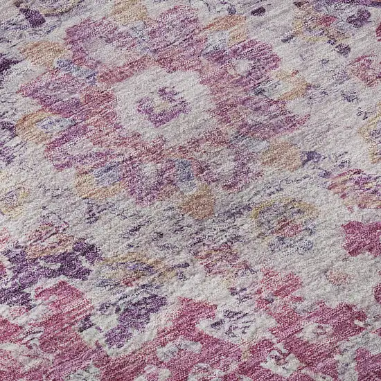 8' X 8' Purple Beige And Ivory Floral Washable Round Rug With UV Protection Photo 8