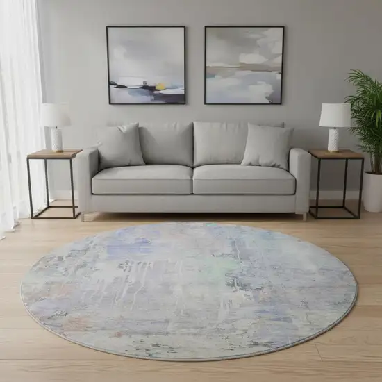 8' X 8' Purple Blue And Gray Abstract Washable Round Rug With UV Protection Photo 2