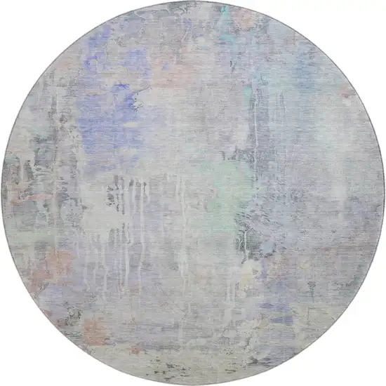 8' X 8' Purple Blue And Gray Abstract Washable Round Rug With UV Protection Photo 1