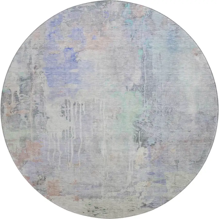 8' X 8' Purple Blue And Gray Abstract Washable Round Rug With UV Protection Photo 1