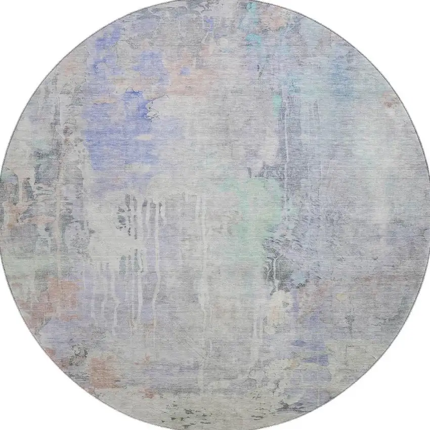 8' X 8' Purple Blue And Gray Abstract Washable Round Rug With UV Protection Photo 3