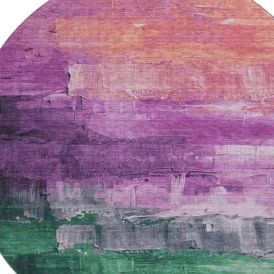8' X 8' Purple Emerald And Coral Abstract Washable Round Rug With UV Protection Photo 2
