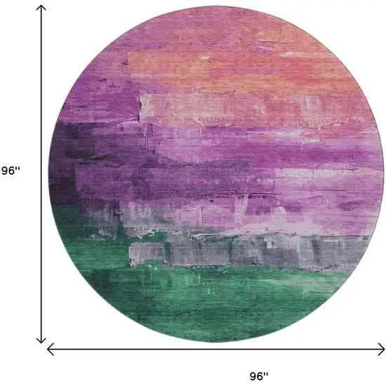 8' X 8' Purple Emerald And Coral Abstract Washable Round Rug With UV Protection Photo 9