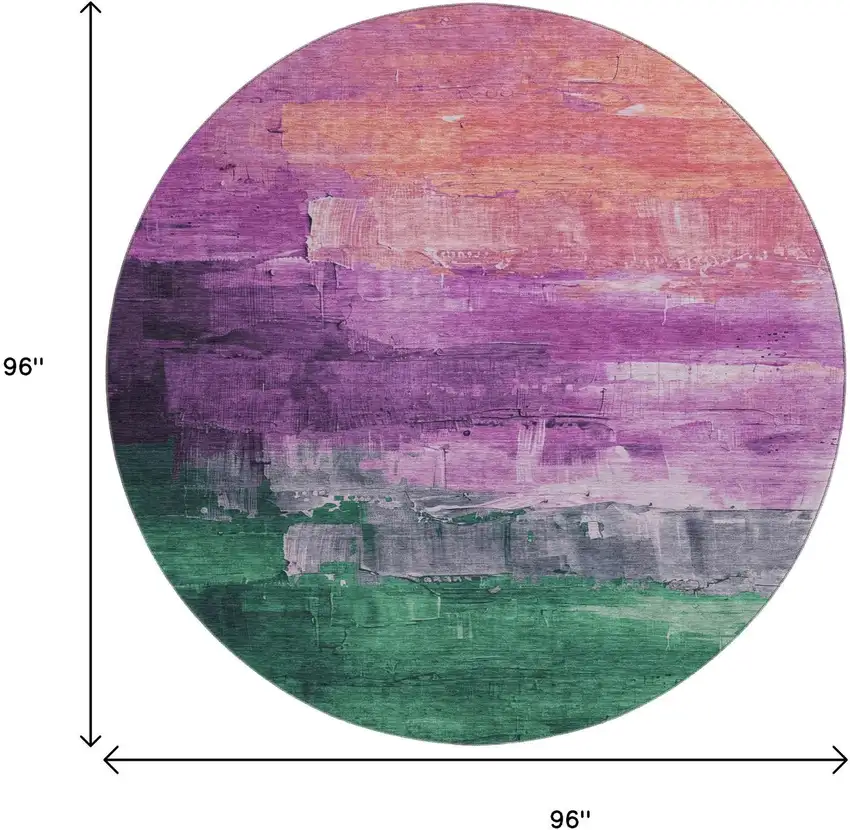 8' X 8' Purple Emerald And Coral Abstract Washable Round Rug With UV Protection Photo 9