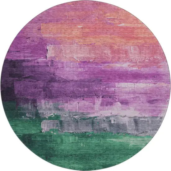 8' X 8' Purple Emerald And Coral Abstract Washable Round Rug With UV Protection Photo 1