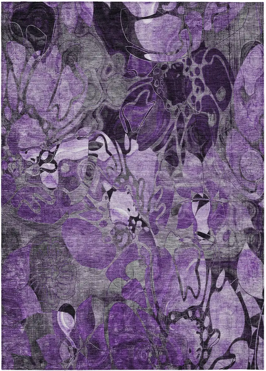 3' X 5' Purple Floral Washable Non Skid Indoor Outdoor Area Rug Photo 1