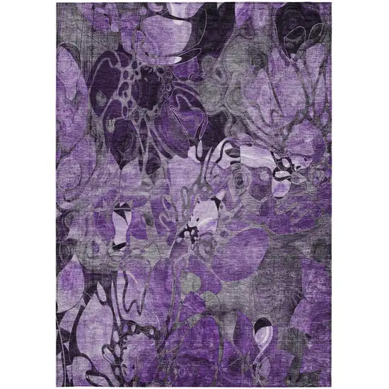 Purple Abstract Washable Indoor Outdoor Area Rug Photo 3