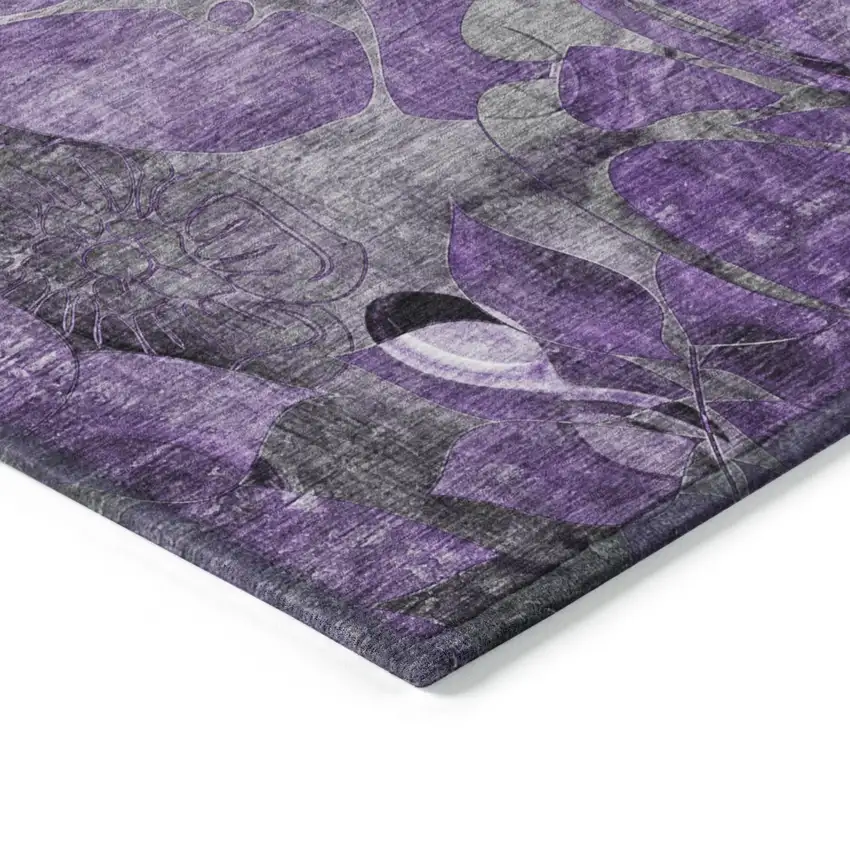 3' X 5' Purple Floral Washable Non Skid Indoor Outdoor Area Rug Photo 5