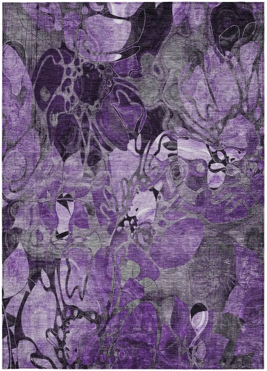 Purple Abstract Washable Indoor Outdoor Area Rug Photo 4
