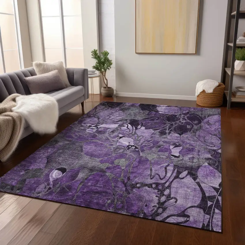 Purple Abstract Washable Indoor Outdoor Area Rug Photo 9