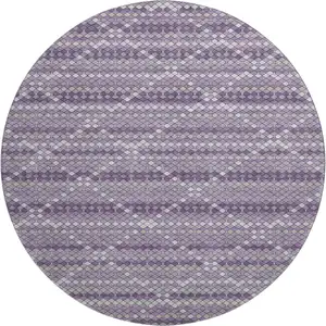 Photo of 8' X 8' Purple Gray And Ivory Geometric Washable Round Rug With UV Protection