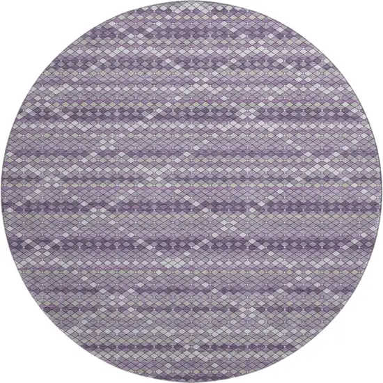 8' X 8' Purple Gray And Ivory Geometric Washable Round Rug With UV Protection Photo 1