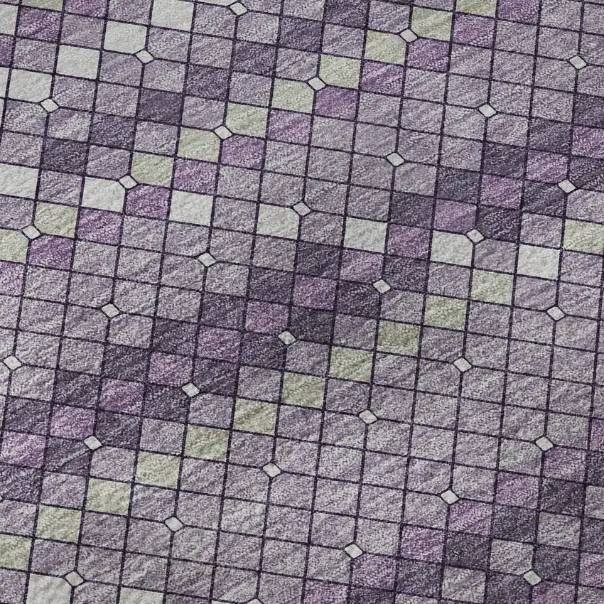 8' X 8' Purple Gray And Ivory Geometric Washable Round Rug With UV Protection Photo 8