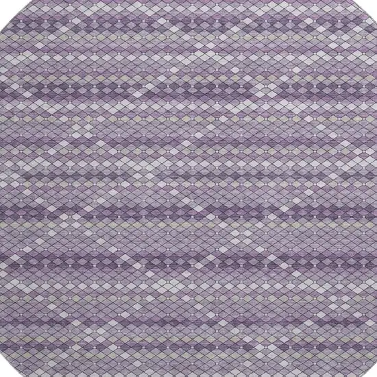 8' X 8' Purple Gray And Ivory Geometric Washable Round Rug With UV Protection Photo 2
