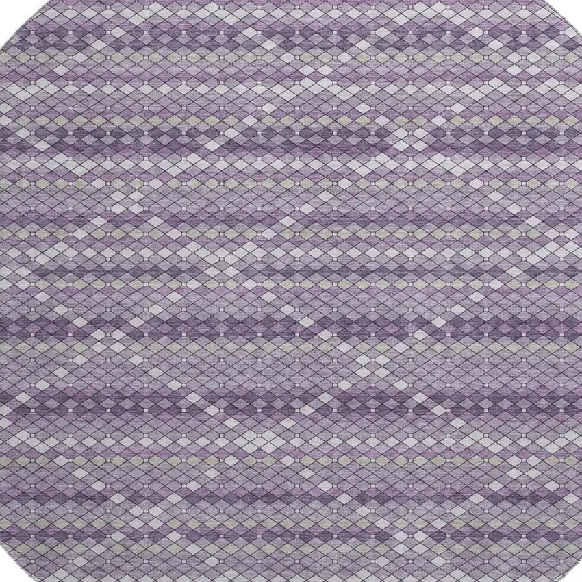 8' X 8' Purple Gray And Ivory Geometric Washable Round Rug With UV Protection Photo 2