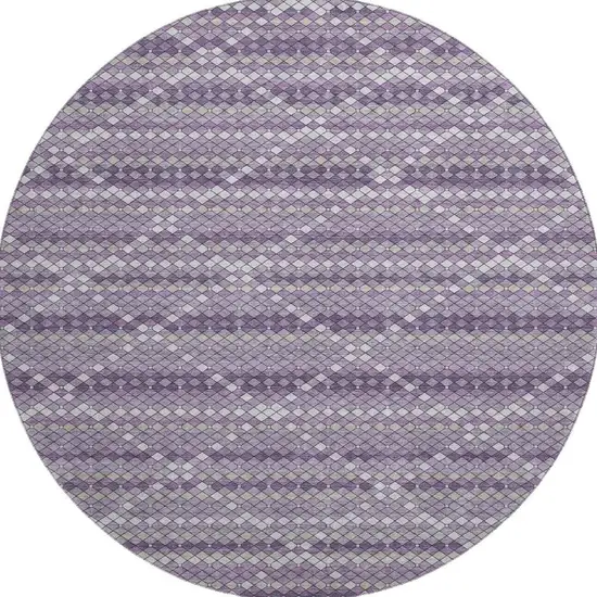 8' X 8' Purple Gray And Ivory Geometric Washable Round Rug With UV Protection Photo 3