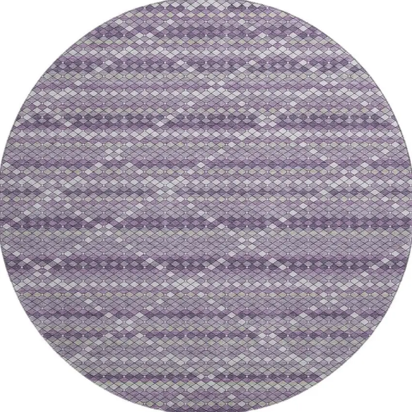 8' X 8' Purple Gray And Ivory Geometric Washable Round Rug With UV Protection Photo 3