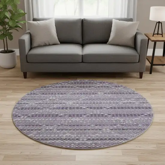 8' X 8' Purple Gray And Ivory Geometric Washable Round Rug With UV Protection Photo 2
