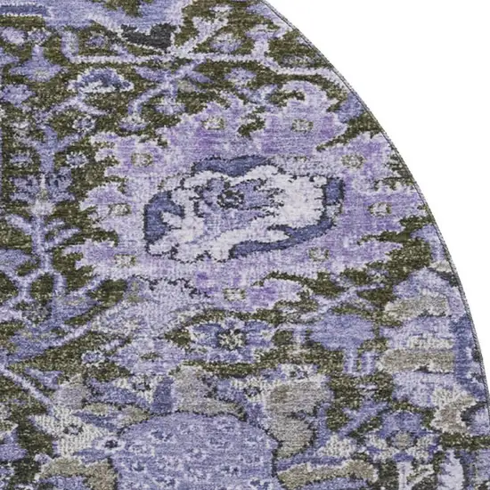 8' X 8' Purple Gray And Silver Damask Washable Round Rug With UV Protection Photo 2