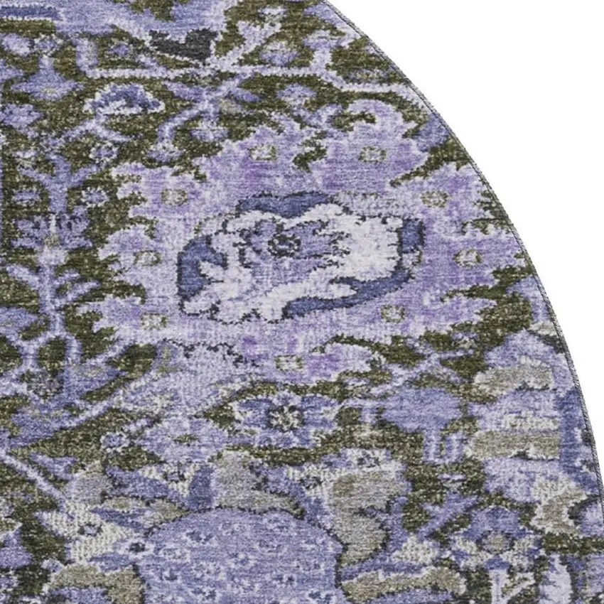 8' X 8' Purple Gray And Silver Damask Washable Round Rug With UV Protection Photo 2
