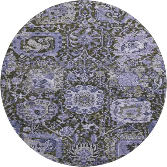 8' X 8' Purple Gray And Silver Damask Washable Round Rug With UV Protection Photo 1