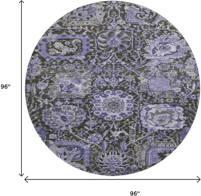 8' X 8' Purple Gray And Silver Damask Washable Round Rug With UV Protection Photo 9