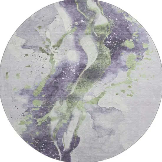 8' X 8' Purple Green And Ivory Abstract Washable Round Rug With UV Protection Photo 3