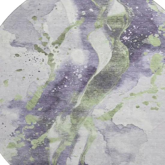 8' X 8' Purple Green And Ivory Abstract Washable Round Rug With UV Protection Photo 2