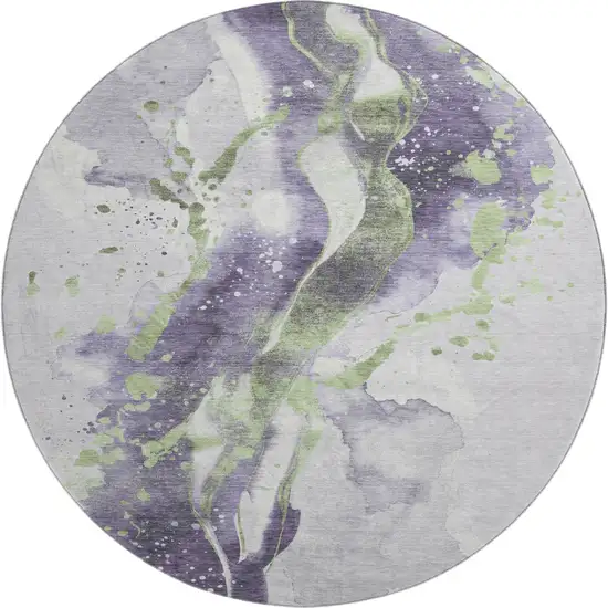 8' X 8' Purple Green And Ivory Abstract Washable Round Rug With UV Protection Photo 1