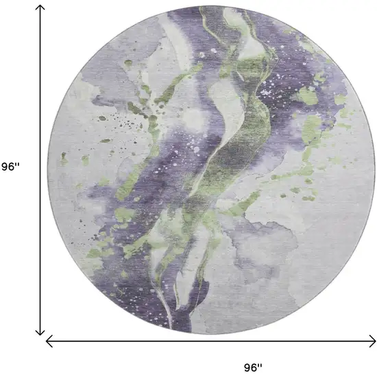 8' X 8' Purple Green And Ivory Abstract Washable Round Rug With UV Protection Photo 9