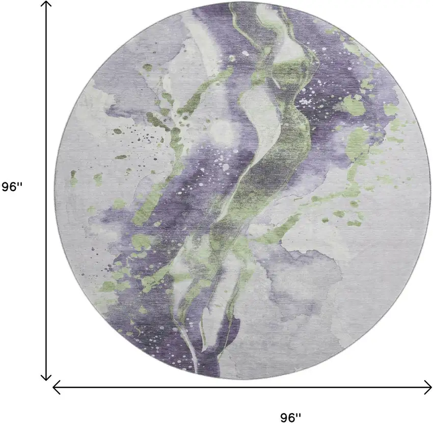 8' X 8' Purple Green And Ivory Abstract Washable Round Rug With UV Protection Photo 9