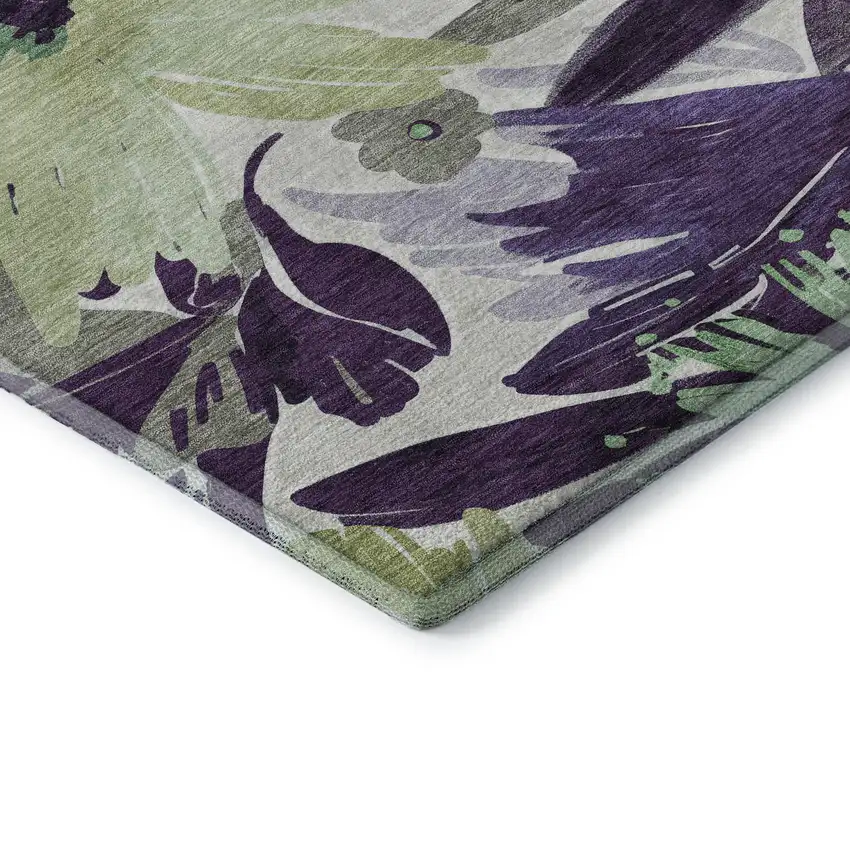 8' X 8' Purple Green And Ivory Floral Washable Round Rug With UV Protection Photo 6