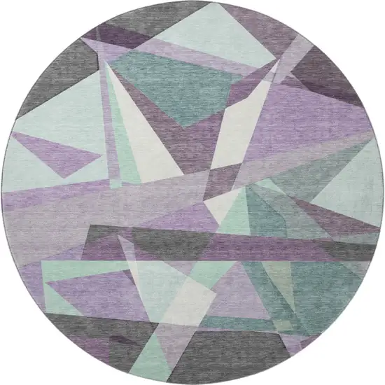 8' X 8' Purple Ivory And Teal Geometric Washable Round Rug With UV Protection Photo 3
