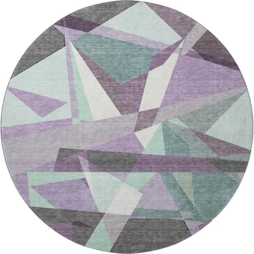 8' X 8' Purple Ivory And Teal Geometric Washable Round Rug With UV Protection Photo 3