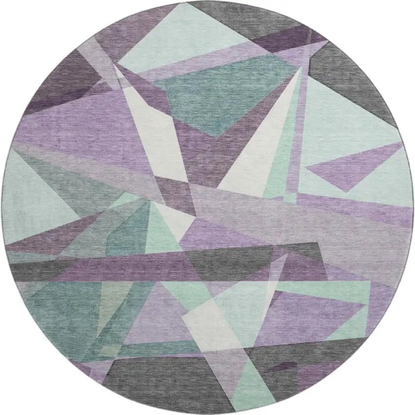 8' X 8' Purple Ivory And Teal Geometric Washable Round Rug With UV Protection Photo 1