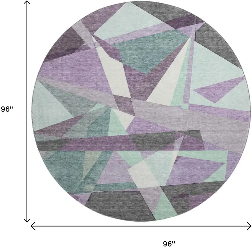 8' X 8' Purple Ivory And Teal Geometric Washable Round Rug With UV Protection Photo 9