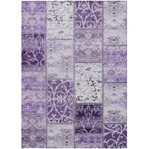 Photo of 3' X 5' Purple Patchwork Washable Non Skid Indoor Outdoor Area Rug
