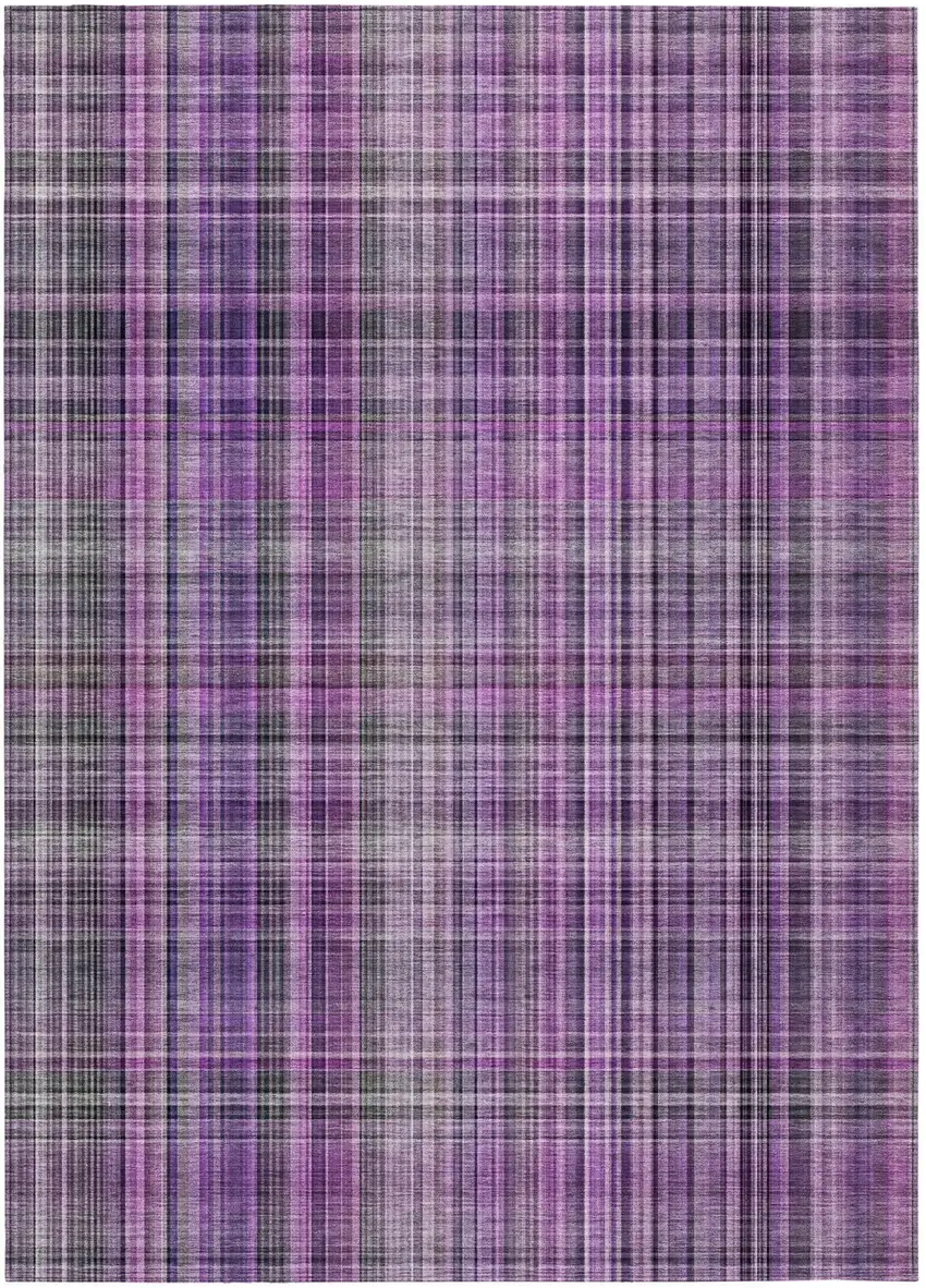 Purple Plaid Washable Non Skid Indoor Outdoor Area Rug Photo 2