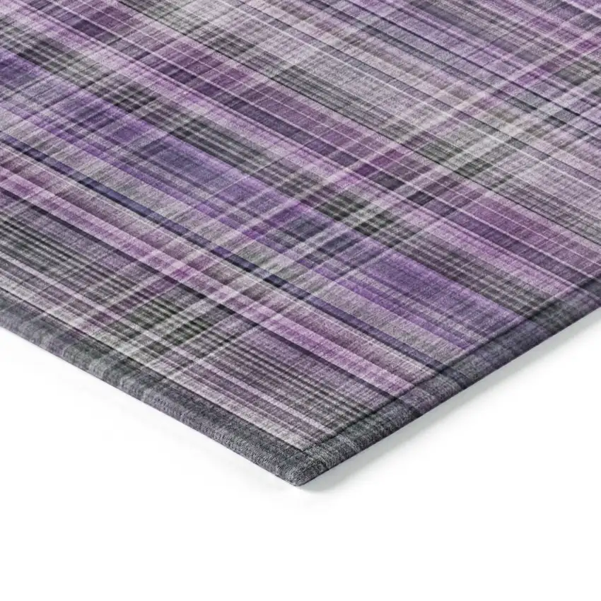 Purple and Gray Plaid Washable Non Skid Indoor Outdoor Area Rug Photo 7