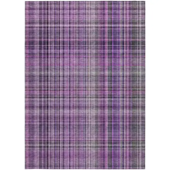 Purple and Gray Plaid Washable Non Skid Indoor Outdoor Area Rug Photo 5