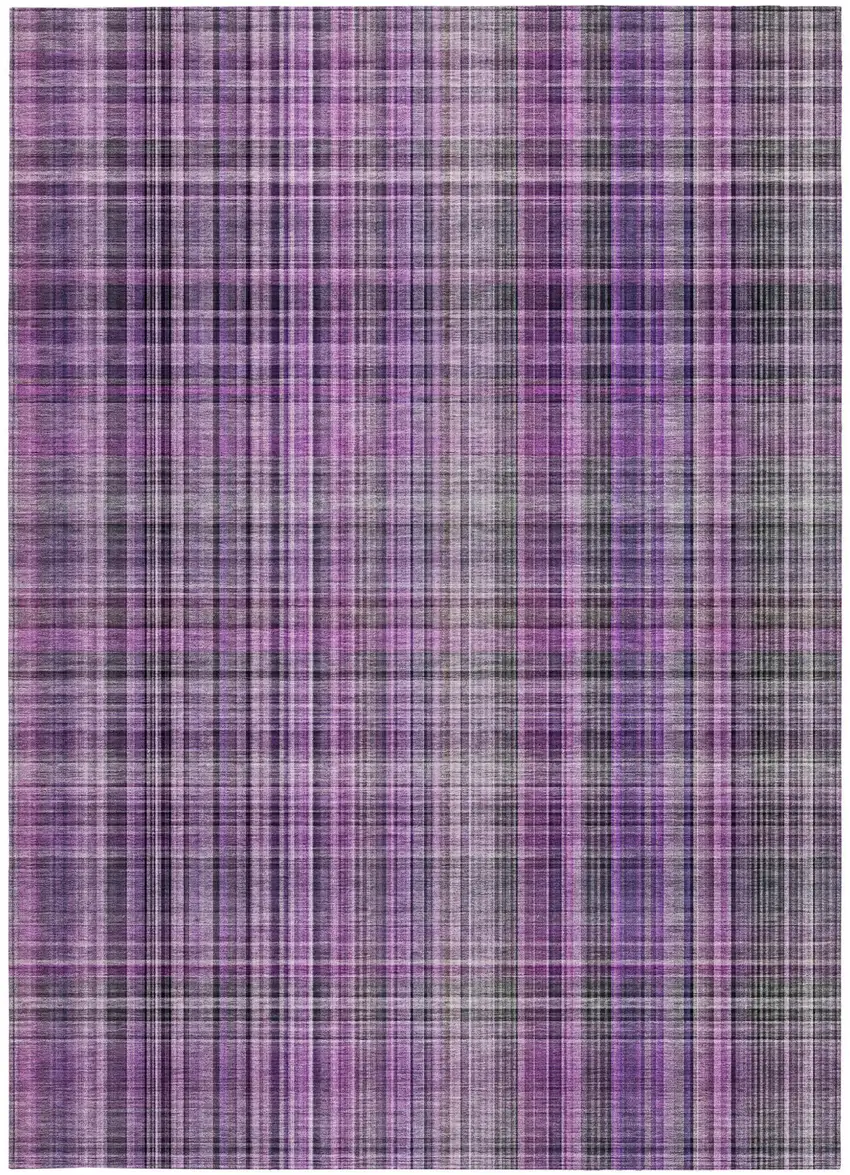 Purple and Gray Plaid Washable Non Skid Indoor Outdoor Area Rug Photo 4