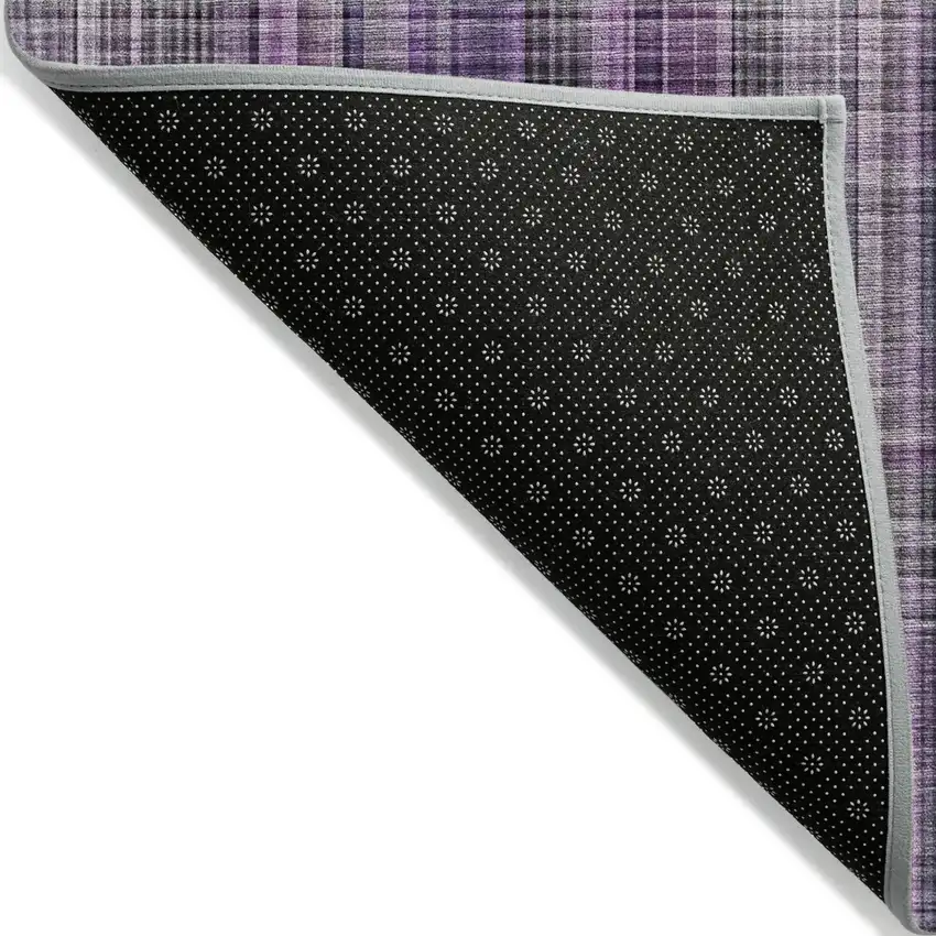 Purple and Gray Plaid Washable Non Skid Indoor Outdoor Area Rug Photo 5